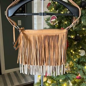 Fossil Tan Crossbody Bag with Fringe Detail
